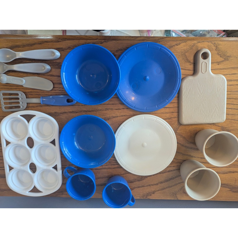 Step2 Little Tikes Play Kitchen Accessories Set Blue White Tan 15pc Lot - Picture 5 of 6